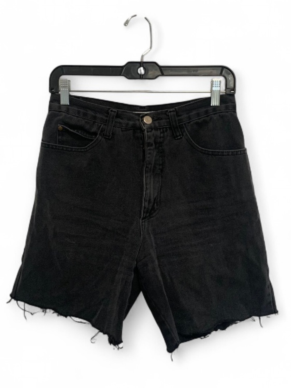 Vintage Black High-Waist Frayed Hems Cut Off Denim Shorts